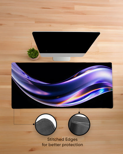 Abstract Fluid Holographic Iridescent Purple Curved Wave Desk Mat