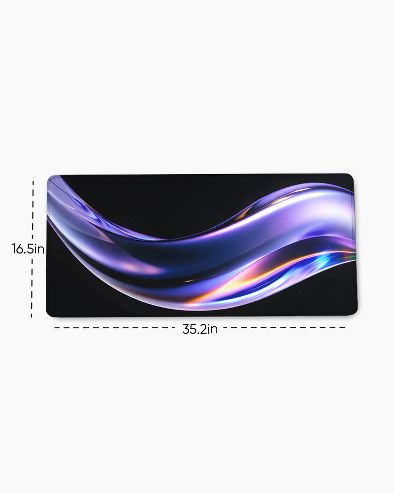 Abstract Fluid Holographic Iridescent Purple Curved Wave Desk Mat