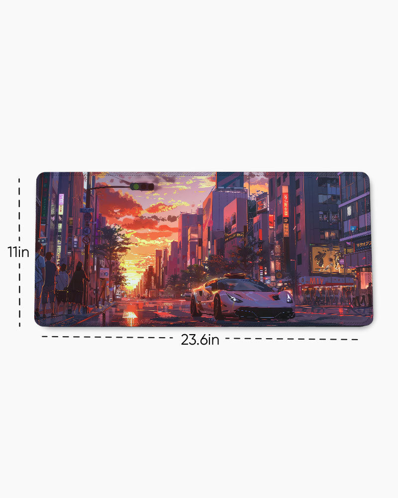 Anime car in the city Desk Mat
