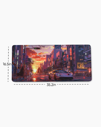Anime car in the city Desk Mat