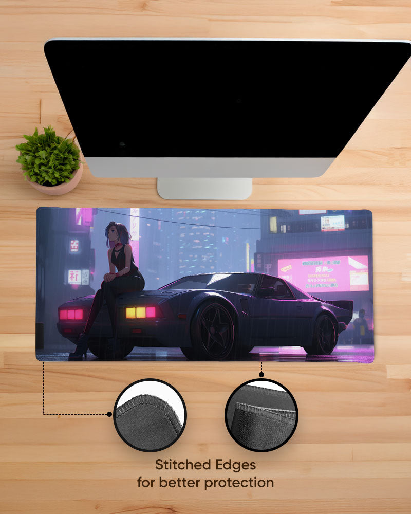 Cartoon woman Sitting Car Desk Mat