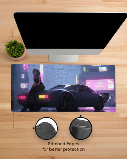 Cartoon woman Sitting Car Desk Mat