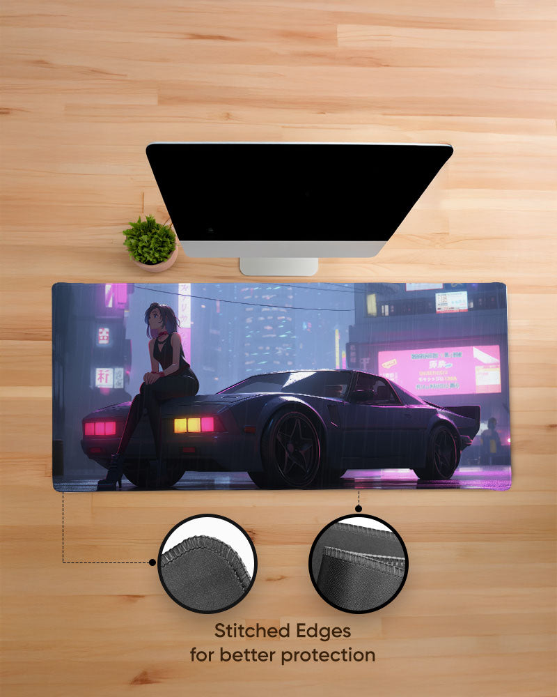 Cartoon woman Sitting Car Desk Mat