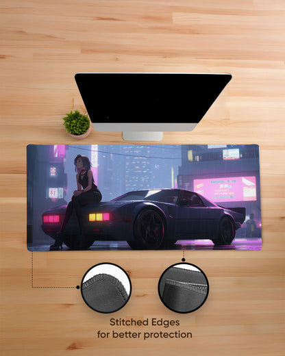 Cartoon woman Sitting Car Desk Mat