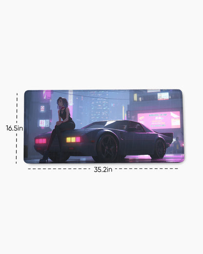 Cartoon woman Sitting Car Desk Mat