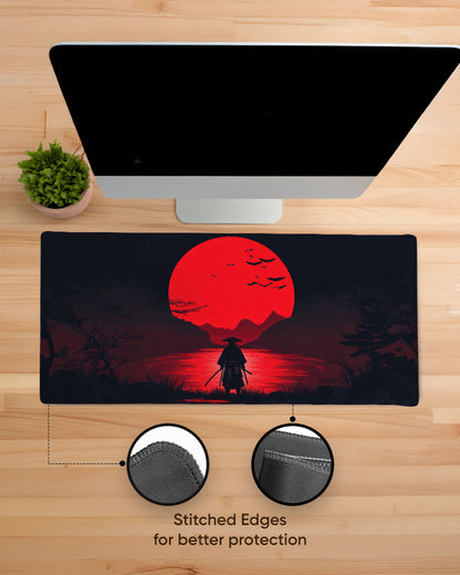 Samurai Standing Front Setting Sun Desk Mat