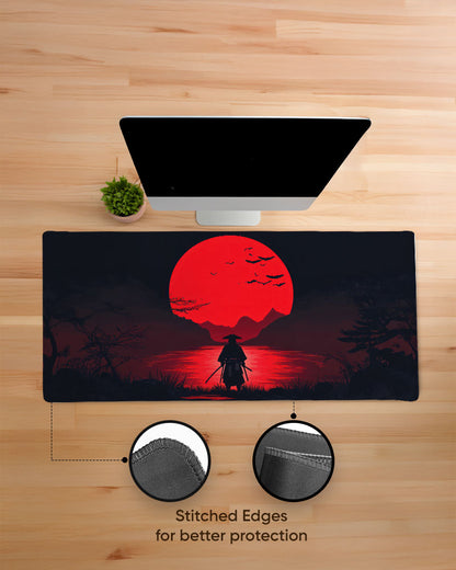 Samurai Standing Front Setting Sun Desk Mat