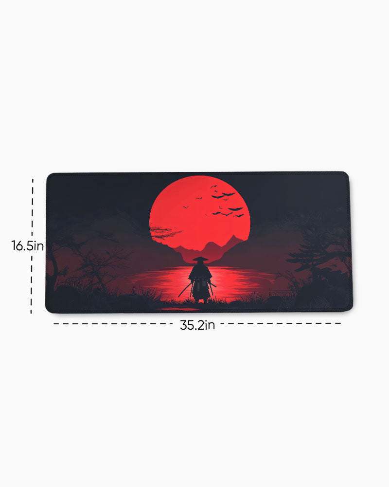 Samurai Standing Front Setting Sun Desk Mat