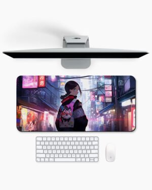 Girl Walks Down A Busy Street Desk Mat