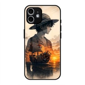 One Piece-inspired Silhouette Art Glass Case for iPhone 12 Mini