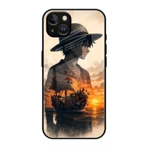 One Piece-inspired Silhouette Art Glass Case for iPhone 13 Mini