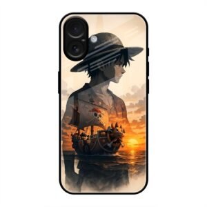 One Piece-inspired Silhouette Art Glass Case for iPhone 16 Plus