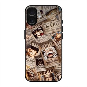 One Piece Wanted Poster Collage Glass Case for iPhone 16 Plus