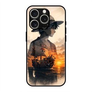 One Piece-inspired Silhouette Art Glass Case for iPhone 16 Pro Max