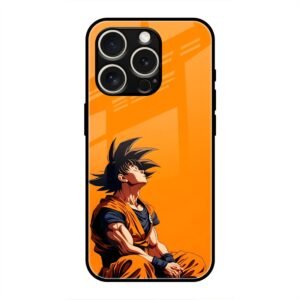 Contemplative Goku in Orange Glass Case for iPhone 16 Pro Max
