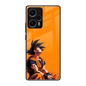 Contemplative Goku in Orange Glass Case for Poco F5