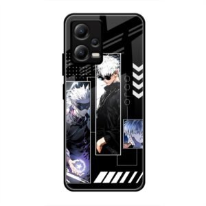 Gojo Satoru Character Montage Glass Case for Poco X5