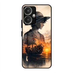 One Piece-inspired Silhouette Art Glass Case for Redmi 13c 5G